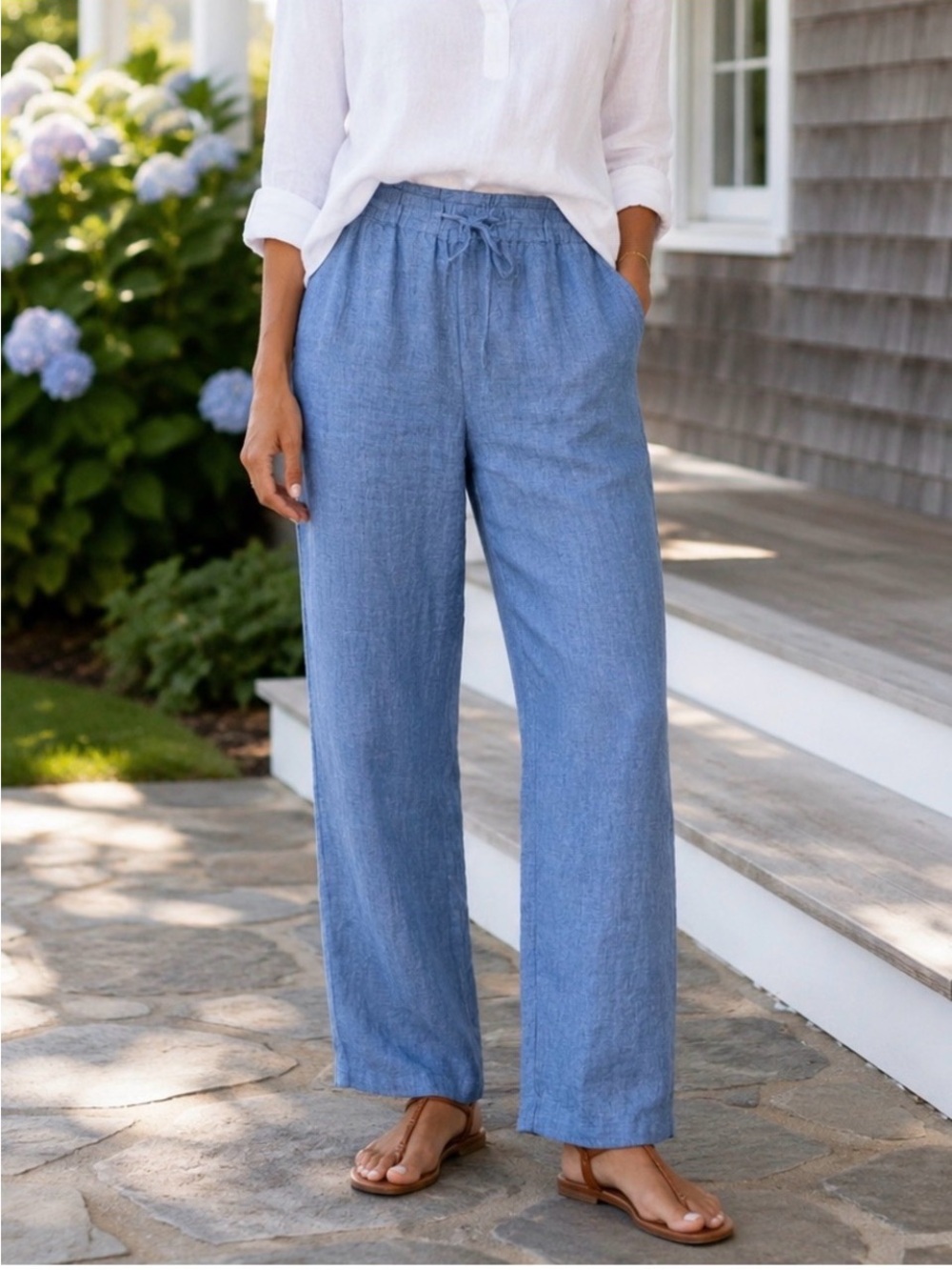 Charter Club Blue Luxury Linen Drawstring/elastic Pants-Size PSmall NWT